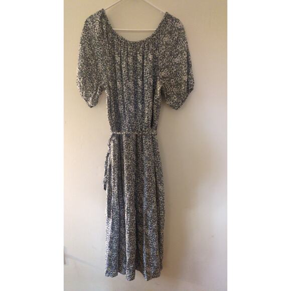 Ann Taylor Factory Tiered Maxi Dress, Belted, Blue Floral, Cottage, Milkmaid, 10 - Picture 4 of 6